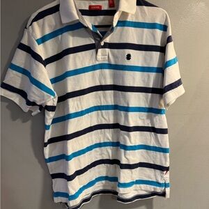 Izod Men's Polo Shirt - Navy and Light Blue Stripes